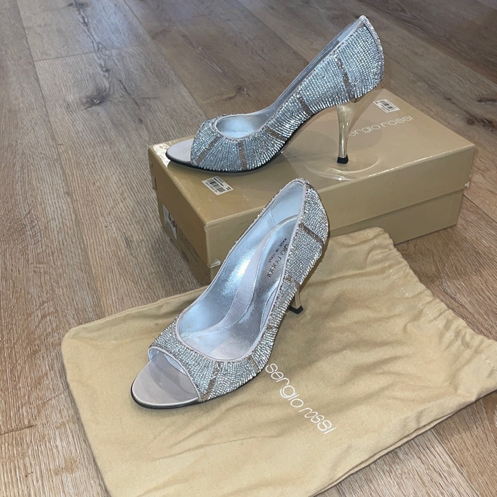 New Sergio Rossi Glitter Silver heels size 36 1/2